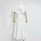 Tube Top Long Dress 2025 Early Spring New Three-Dimensional Flower Waist Slimming Celebrity Style Solid Color Dress