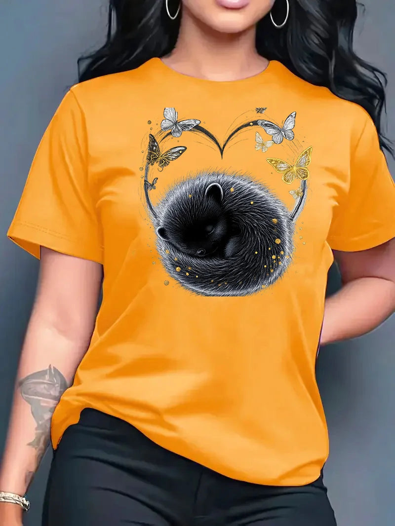 2026 New Summer Women's Printed Round Neck Fashionable Casual Versatile Short-Sleeve T-Shirt Top Y2k Top