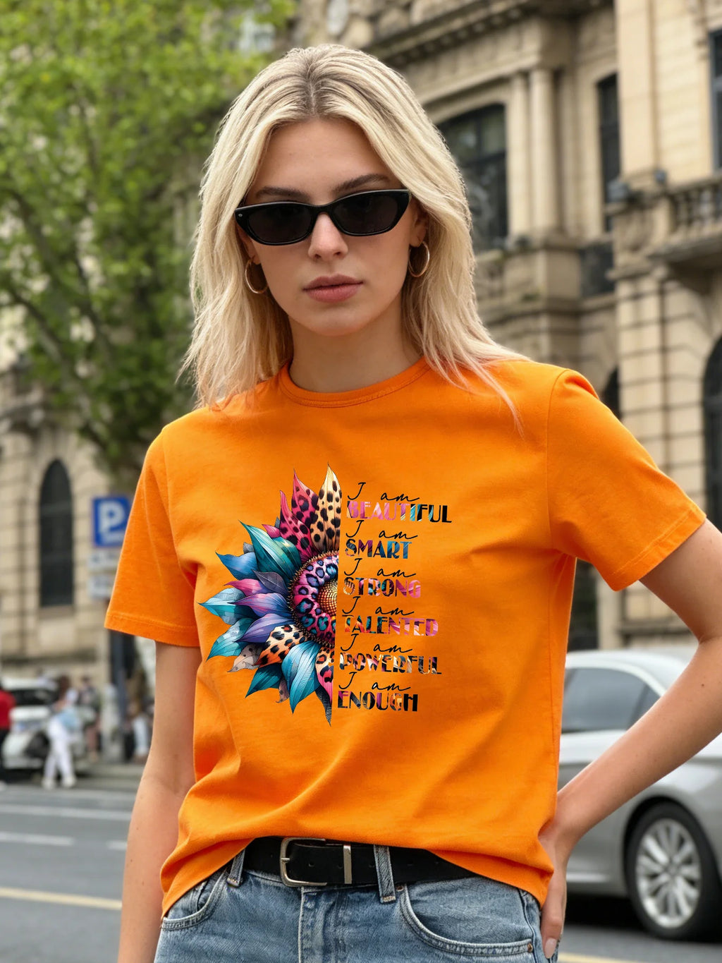 I Am Enough Sunflower T Shirt Women Inspirational Affirmation Graphic Tee Casual Round Neck Short Sleeve Tops