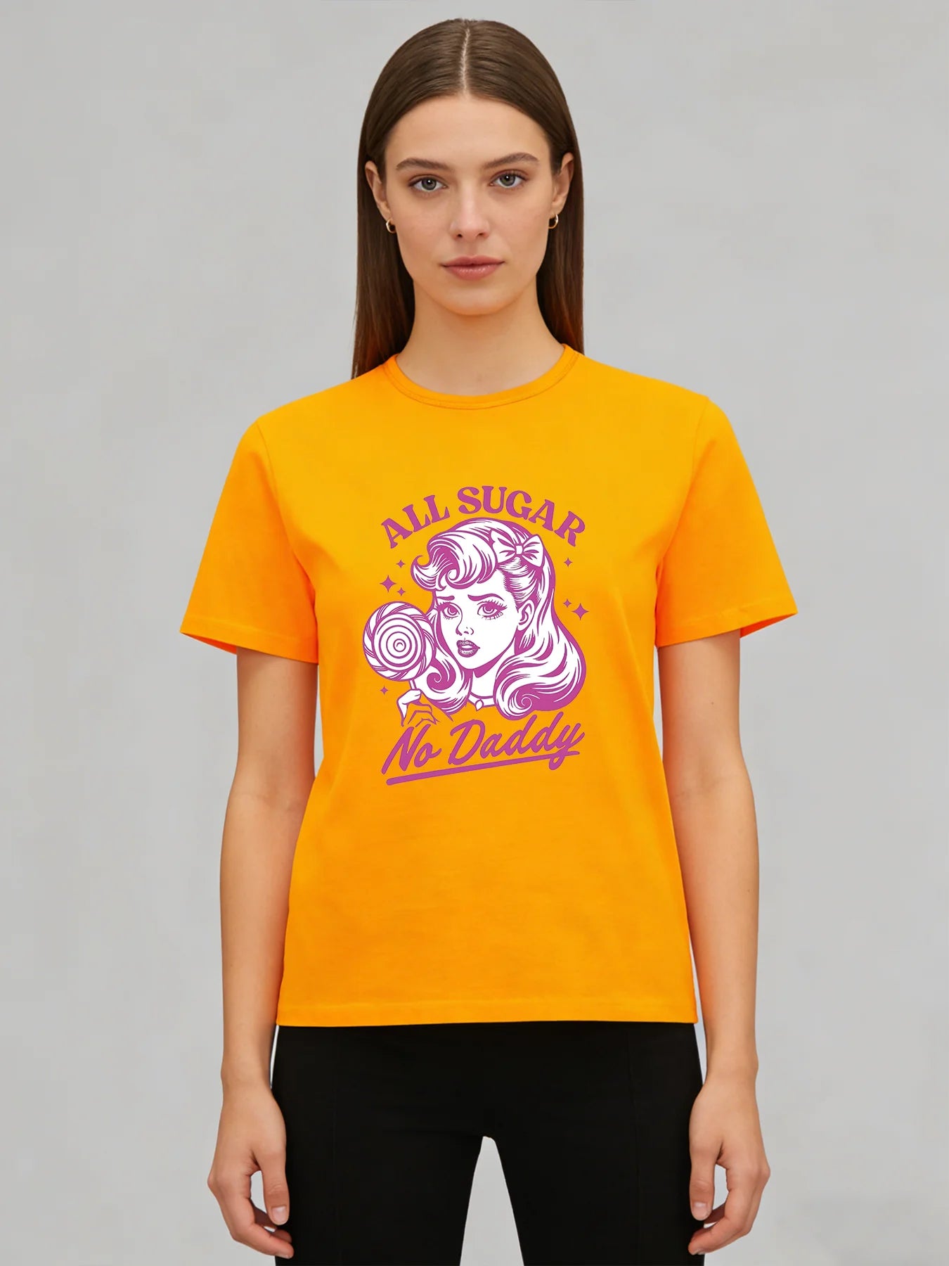 2026 Spring/Summer New Women's T-shirt Retro Poster Girl Pattern T-shirt Casual Round Neck Short Sleeve Top