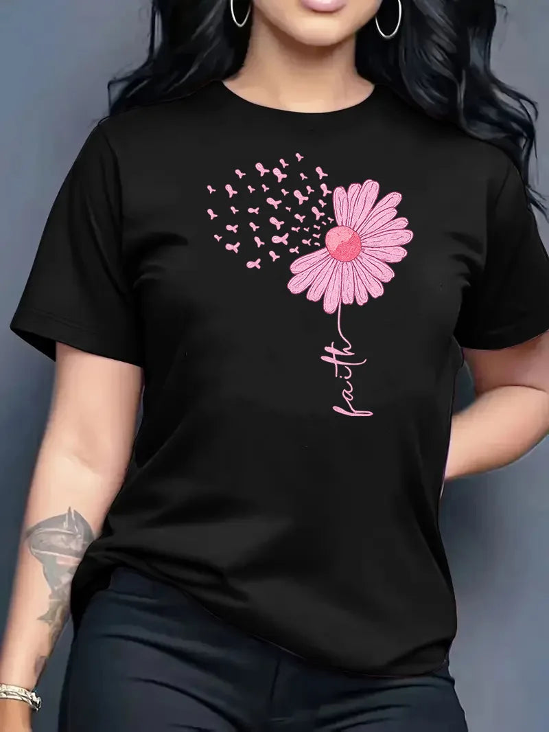 2026 Summer New Women's Fashion Casual Loose Simple Versatile Mother Print Round Neck Short Sleeve T-Shirt Top