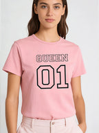 2026 Spring/Summer New Women's Round Neck Casual T-Shirt with Queen Letter Print Top