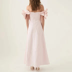 Tube Top Long Dress 2025 Early Spring New Three-Dimensional Flower Waist Slimming Celebrity Style Solid Color Dress