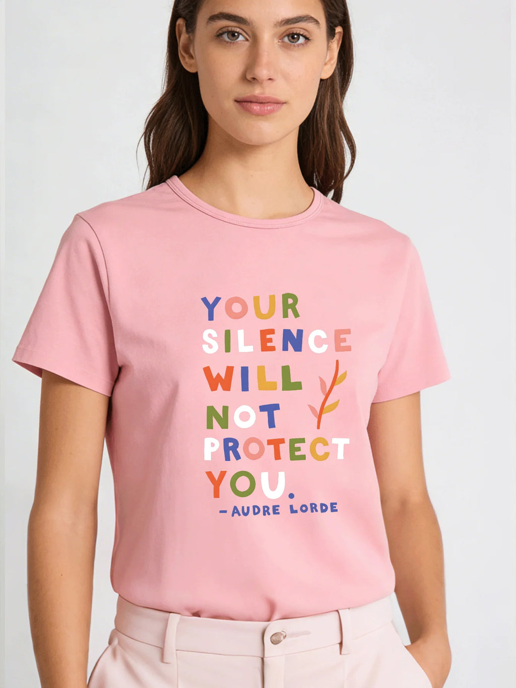 2026 Spring/Summer New Women's Fashionable Loose-fitting Simple Celebrity Quote Print T-shirt Short-sleeved Top