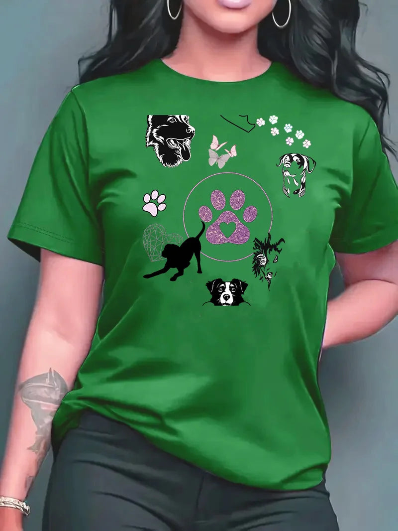 2026 Summer New Women's Round Neck Fashion Casual Loose Animal Print T-Shirt Short Sleeve Top