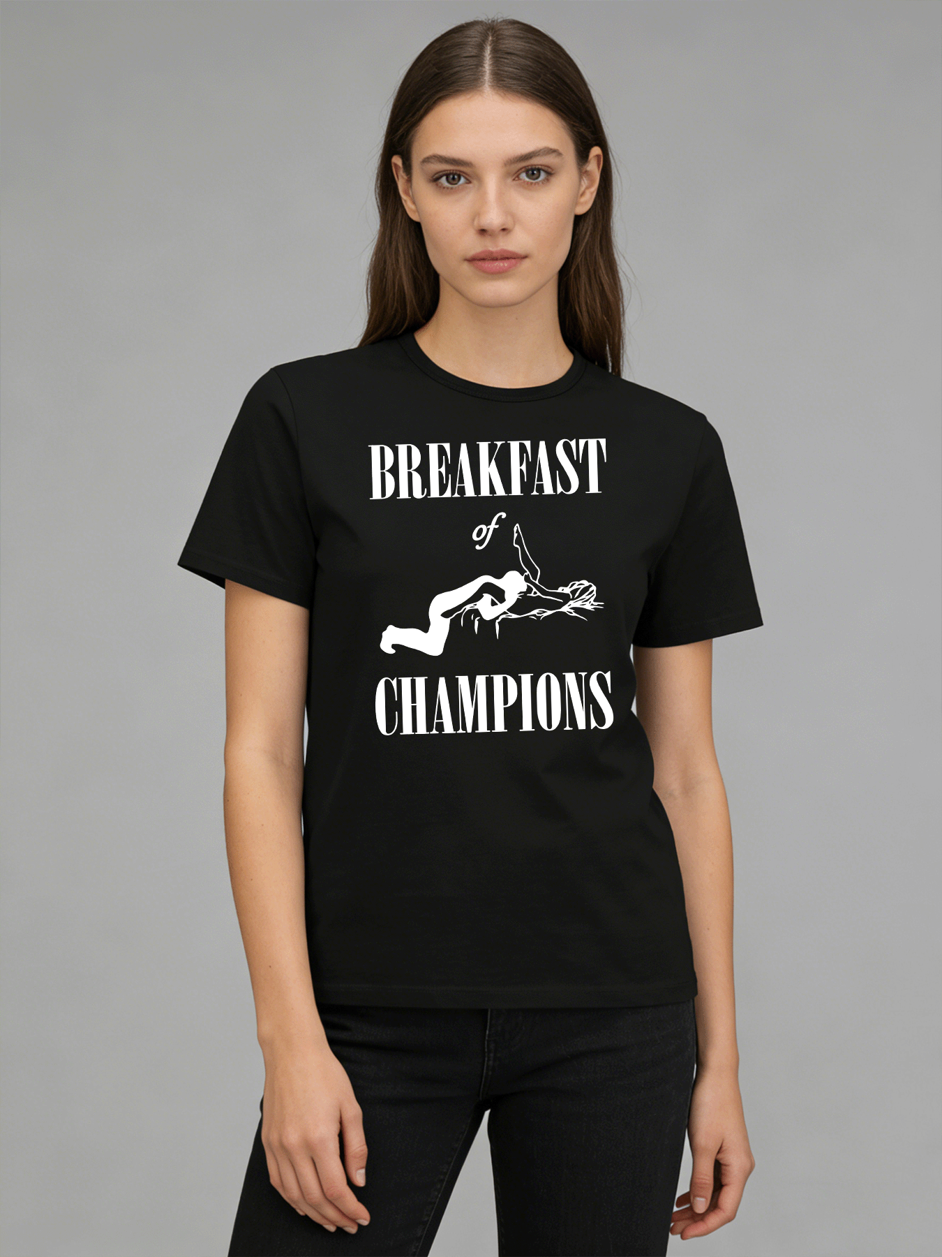 Women's Black Graphic T Shirt - Breakfast Of Champions Print Casual Short Sleeve Streetwear Tee